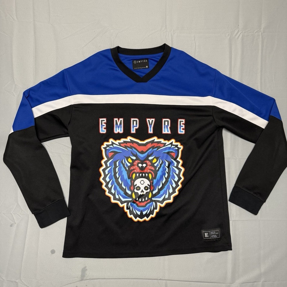 Empyre‎ Hockey Jersey Mens Medium White Knuckle Blue Bear Skateboard Volcom